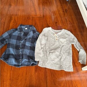 Old Navy Kids Blue Plaid Button-Up and Gray Henley Set